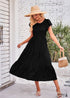 Vestido midi bohemio con mangas voladoras y capas en violeta